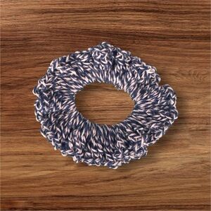 Elegant Blue and Cream Knit Hair Scrunchie